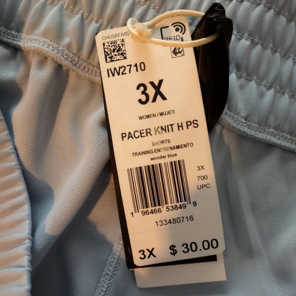 Adidas Pacer Shorts Regular Fit 3" Inseam Light Blue NWT - Picture 4 of 13